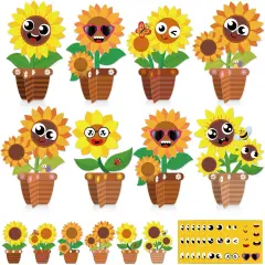 36 Set Spring Summer Sunflower Crafts Kit Make Your Own Sunflower Stickers Bulk DIY Paper Arts and Crafts Cartoon Face Fall Floral Gifts Decoration Home Classroom School Activity Game Supplies