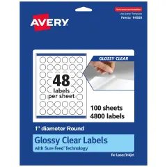 Avery Glossy Clear Round Labels with Sure Feed, 1" diameter