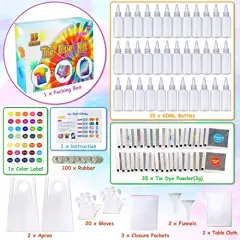 Tie Dye Kit, 35 Colors Fabric Tyedyedye Kit, Non-Toxic Tye Dye Kit for Kids, Adults, Large Groups, Handmade Party