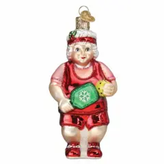 Old World Christmas 5.0 Inch Pickleball Mrs. Claus Tree Ornament , Ornament Paddle Ball Red