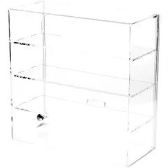 Plymor Clear Acrylic Locking Display Case with Sliding Back, 3 Shelves