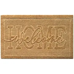Gardenised Heavy Duty Coco Coir Doormat Non Slip PVC Baking Embossed Welcome Design Natural Coconut Fiber Floor Mat for Front Door Porch Patio Entryway Garage Mudroom & Outdoor Use 18x30" Bright Welcome