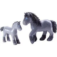 HABA Little Friends Momma and Baby Playset - Cassandra Horse and Cleo Foal Chunky Plastic Farm Animal Toy Figures Multicolor