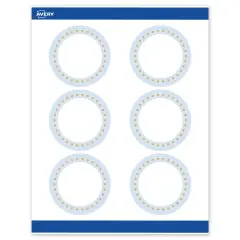 Avery Printable Round Labels, Gold Dots with Blue Border, 3" Diameter, Matte White Round Labels, Permanent, Laser/Inkjet, 60ct, Great for Product Labels