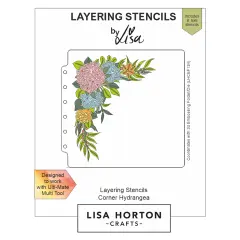 Lisa Horton Crafts Layering Stencils-Corner Hydrangea And Roses