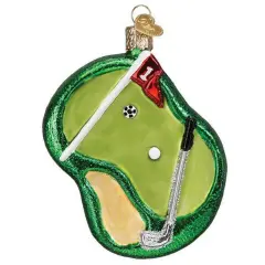 Old World Christmas 4.0 Inch Putting Green Christmas Tree Ornament , Ornament Flag Club Golf Ball