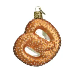 Old World Christmas 3.0 Inch Pretzel Christmas Tree Ornament , Glass Ornament Glitter Salted Brown