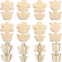 DIY 3D Flower Spring Wood Crafts to Paint for Kids Adults, Paintable Unfinished Wooden Slices for Craft, Flowers Cutouts Ornaments for Painting Decorations (24 PCS)