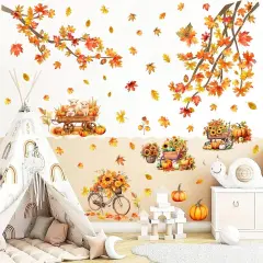 Maple Leaves Wall Decals - Fall Tree Branch Stickers With Yellow Leaf