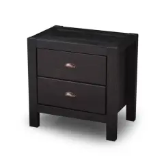 Farmhouse Style Solid Pine Wood 2-Drawer Nightstand Bedside Table Black