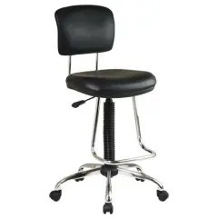 Black Vinyl Drafting Chair with Chrome Base, Swivel and Teardrop Footrest