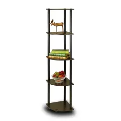 Espresso Black Space-Saving 5-Tier Corner Bookcase with Open Back for Home or Office Use