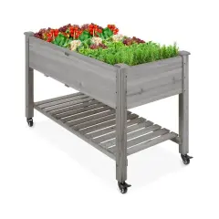 Outdoor Garden Planter Box with Shelf and Locking Wheels for Easy Movement