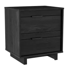 Modern Grey Black Wooden Nightstand with Two Spacious Drawers and Metal Slides for Bedroom