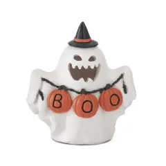 5.25" Resin LED BOO Ghost w/Witch Hat