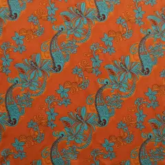 1 Yard Diagonal Hibiscus Plumeria Sea Turtle Swirl Peachskin Fabric 45 Inch Width Orange