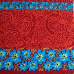 1 Yard Traditional Polynesian Tattoo Daisy Double Border Peachskin Polyester Fabric 44/45 Inch Width Red
