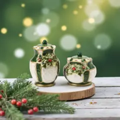 Christmas Decor Ceramic Holly Salt & Pepper Shakers, Home D&eacute;cor, Gift for Her, Gift for Mom, Kitchen D&eacute;cor