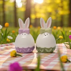 Ceramic Easter Egg Shaped Bunny Rabbit Ears Salt and Pepper Shakers, Spring Decor, Easter Decor, Gift for Her