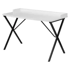 Black-White Modern Writing Desk with Melamine Top & Metal X-Trestle Base