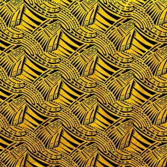 1 Yard Polynesian Traditional Pattern Foil Fabric Shiny Polyester 60 Inches Wide Yellow & Black