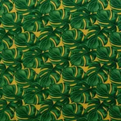 1 Yard All Over Monstera Leaf Fabric, 100% Polyester, 36in L x 45in W Tropical Print Yellow/Green