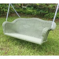 Outdoor Resin Wicker Porch Swing with Hanging Chain Antique Moss Design