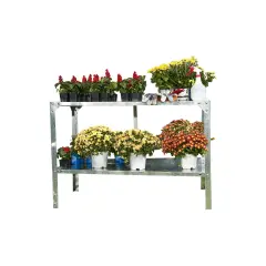 Silver Galvanized Steel Garden Shelving Unit with 2 Levels for Greenhouse