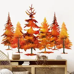 Fall Wall Stickers Watercolor Burnt Orange Maple Tree Wall Decals ,11.8 x 35.4 Inch, 3 Sheets
