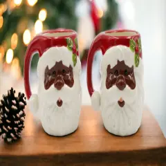 Ceramic African American Set Of 2 Santa Mugs, Home D&eacute;cor, Gift for Her, Gift for Mom, Kitchen D&eacute;cor, Christmas D&eacute;cor