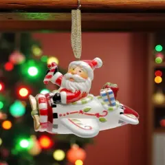 Ceramic Santa Flying Airplane Tree Ornament, Home D&eacute;cor, Gift for Her, Him, Dad, Mom, Gift for Pilot, Christmas D&eacute;cor