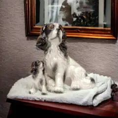 Ceramic Black and White Cocker Spaniel Dog with Puppy Figurine, Gift for Her, Gift for Mom, Kitchen D&eacute;cor, Dog Lover Gift, Pet Loss Gift