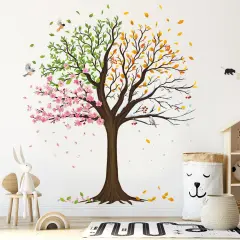 Large Tree Wall Decals Colorful Leaves Flower Wall Stickers