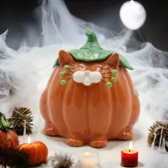 Ceramic Halloween Decor Pumpkin Cat Candy Box, Home D&eacute;cor, Gift for Her, Gift for Mom, Kitchen D&eacute;cor, Fall D&eacute;cor, Halloween D&eacute;cor
