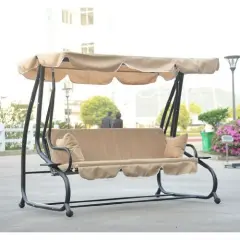 Outdoor Canopy Swing Patio Bed with Adjustable Seat and Cup Holders