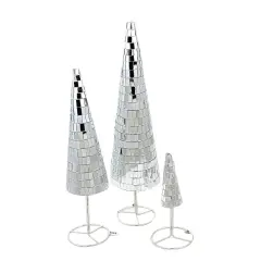 Cody Foster 12.0 Inch Small Mirrored Trees Christmas Decorative Tree Set , Christmas Decor Reflect Set Of 3 Silver