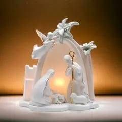 Ceramic Bethlehem - Holy Family Nativity with Palm Trees Nightlight, Home D&eacute;cor, Religious D&eacute;cor, Religious Gift, Church D&eacute;cor, Baptism Gift