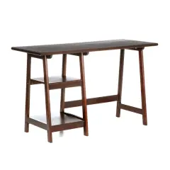 Espresso Wood Laptop Desk with A-Frame Legs and 2 Shelves for Home Office