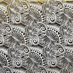 1 Yard Palm Leaves Traditional Tattoo Foil Fabric, 36" x 60" Foil Printed Polyester White & Gold