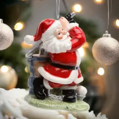 Ceramic Christmas Santa Golfing Ornament, Home D&eacute;cor, Gift for Her, Mom, Him, Dad, Christmas tree D&eacute;cor, Wall Decor