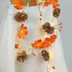 Fall Maple Leaves String Lights - 6.6ft 60 LEDs (Orange Pumpkin)