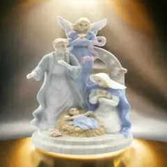 Ceramic Nativity with Guardian Angel Music Box, Home D&eacute;cor, Religious D&eacute;cor, Religious Gift, Church D&eacute;cor, Baptism Gift