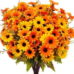 6 Bundles Artificial Mums (Orange& Yellow)
