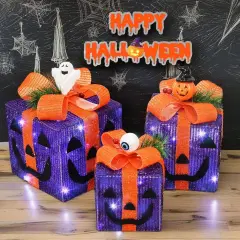 Halloween Pumpkin Decorations Lighted Gift Boxes