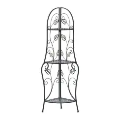 Black Iron 3-Tier Corner Baker&rsquo;s Rack with Distressed Metal Shelves