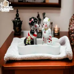 Ceramic Poodle Dogs Salt & Pepper in Bone Tray, Home D&eacute;cor, Gift for Her, Gift for Mom, Kitchen D&eacute;cor, Dog Lover Gift, Pet Loss Gift