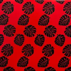 1 Yard All Over Monstera Leaf Polyester Foil Fabric, 36in L x 60in W Decorative Tropical Print Red/Black