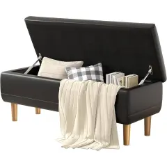 Modern Faux Leather Bedroom Bench with Storage Compartment
