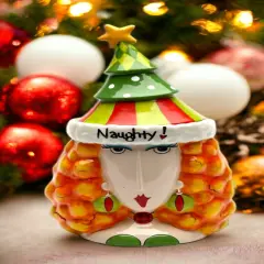 Ceramic Naughty or Nice 2-Sided Lady Cookie Jar, Home D&eacute;cor, Gift for Her, Gift for Mom, Kitchen D&eacute;cor, Christmas D&eacute;cor
