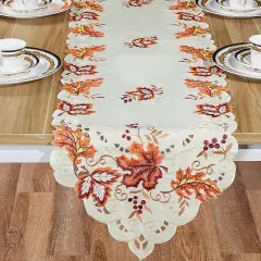 15 x 70 Inch Fall Runner for Table Embroidered Maple Leaves Table Runner